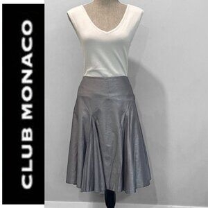 Club Monaco Metallic Grey Pleated Midi Skirt Size 10 Elegant Fit & Flare